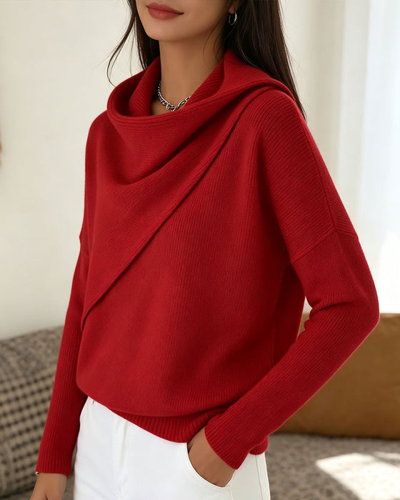 Pullover Stilvoll Mock Neck Langarm Gestrickt