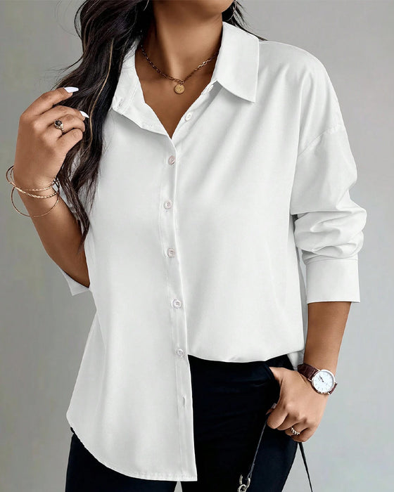 Bluse Revers Langarm Plissee