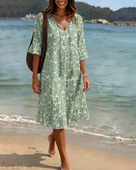 Kleid Blumig V-Ausschnitt Spaghettiträger