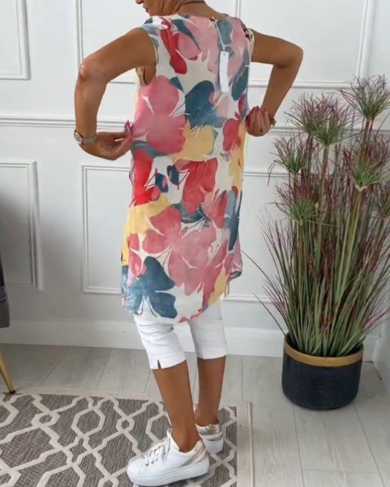 Lässiges Longtop mit farbenfrohem Blumenprint
