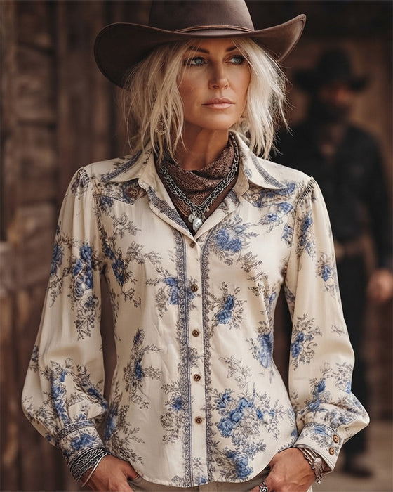 Langarmhemd Mit Kragen Floral Im Vintage-Stil