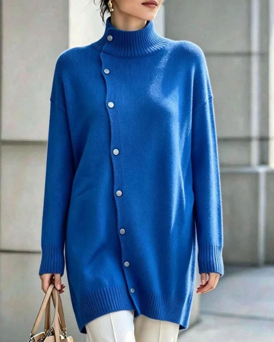 Strickjacke Turtleneck Einreihig Geknöpft