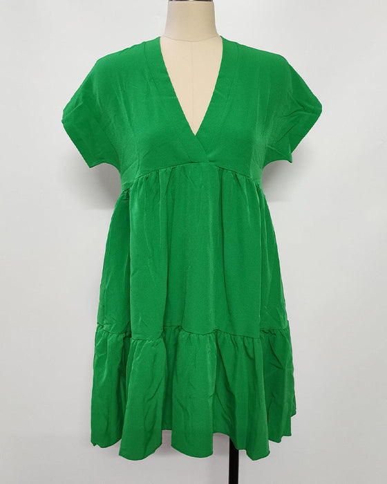 Kleid Solid V-Ausschnitt Rüschen-Besatz