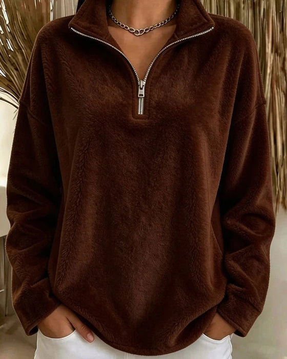 Sweatshirt Reißverschluss Kleiner Stehkragen Pullover