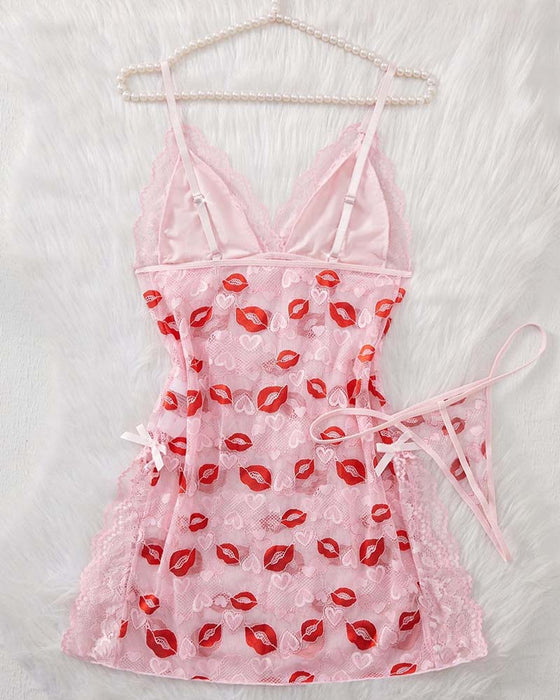 Kleid Lippe Druck Schlaf