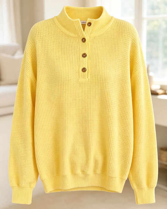 Bluse Hoher Kragen Knopf Langarm