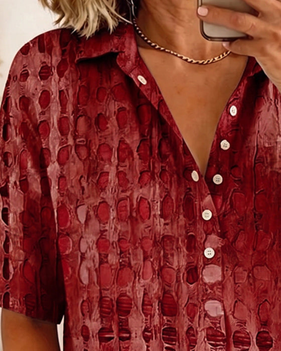Bluse Tupfenprint Knopf Halbe Knopfleiste