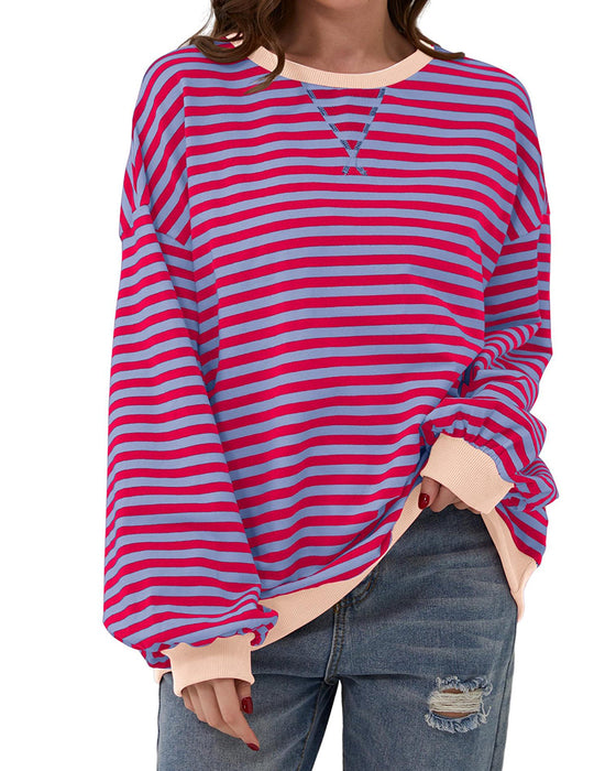 T-Shirt Gestreift Rundhals Farbblock