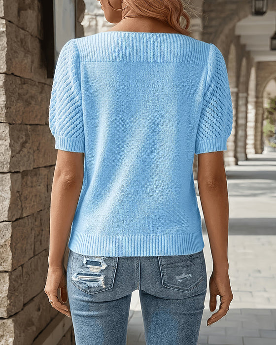 Pullover Unifarbe Puffärmel Kurz