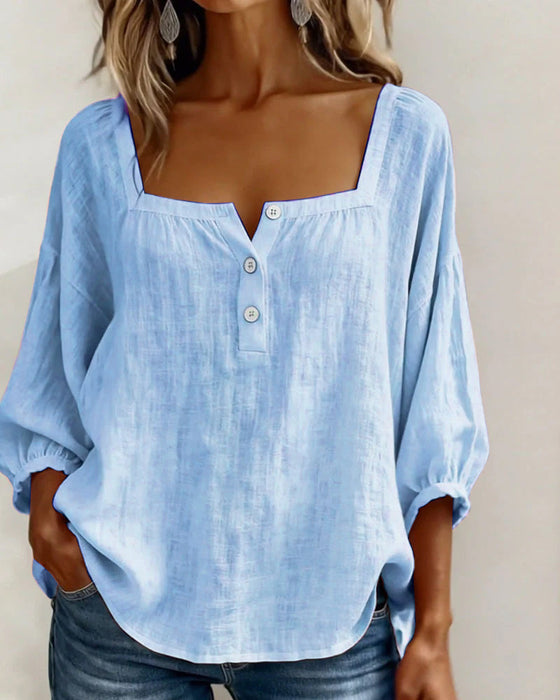 Bluse Einfach Quadratischer Ausschnitt Langarm