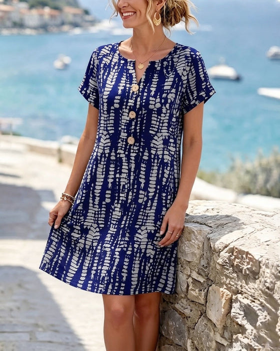 Kleid Kontrastfarbe Kurzarm A-Saum
