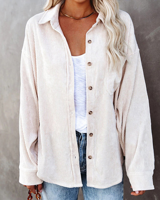 Einfarbige Cordbluse Mit Tasche