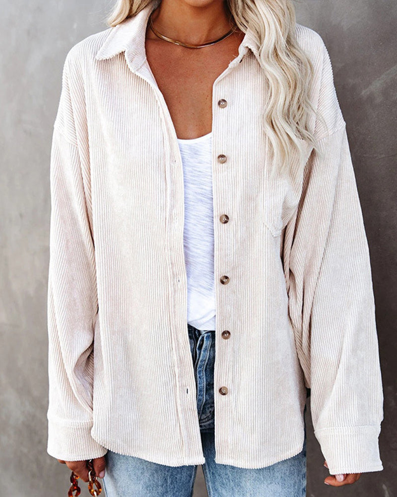 Einfarbige Cordbluse Mit Tasche