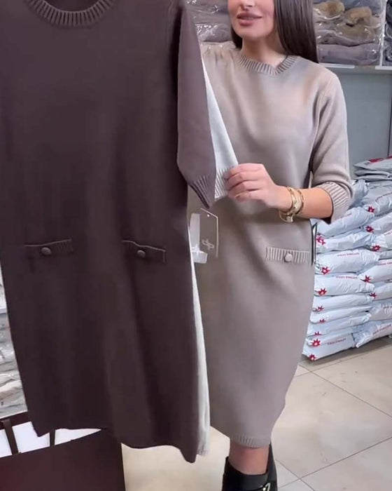Pullover Kleid Rundhals Ellenbogenlang Ärmel