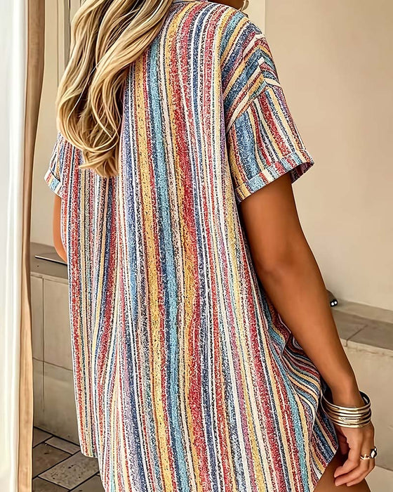 Bluse Gestreift Farbblock Lässig