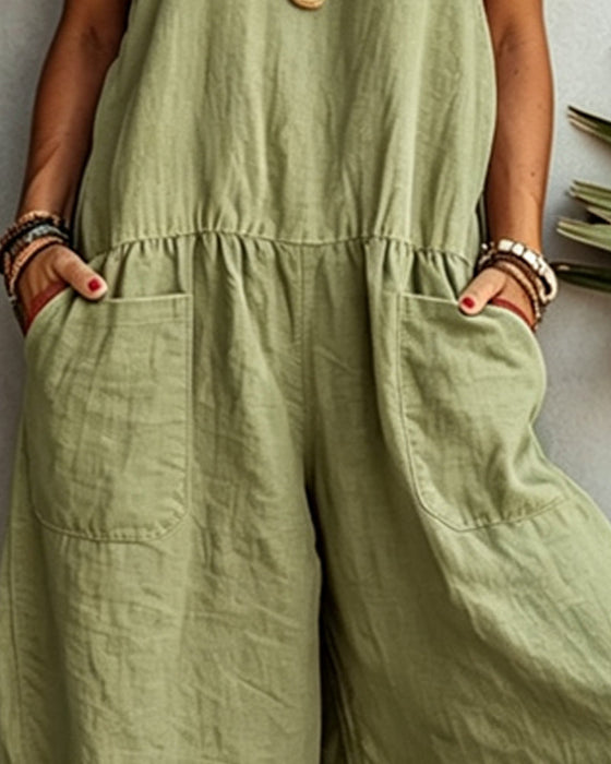 Farbblockierter Jumpsuit Mit Taschen