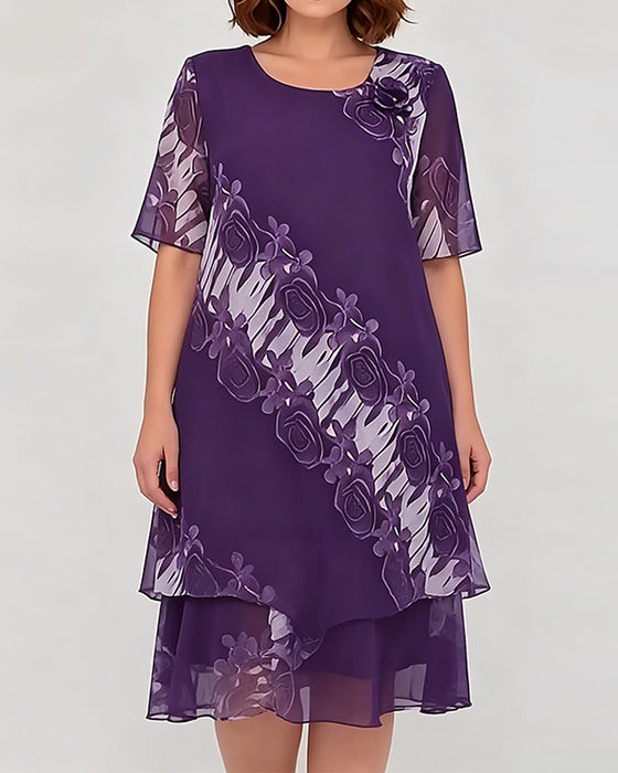 Kleid Rundhals Blumen Lässig