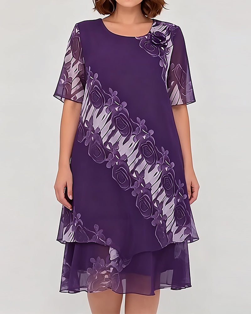 Kleid Rundhals Blumen Lässig