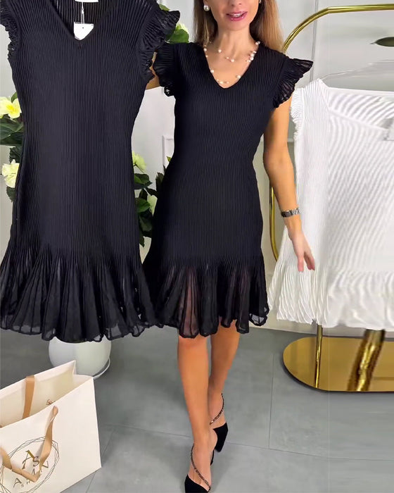 Kleid Kleine Flügelärmel Spitze V-Ausschnitt