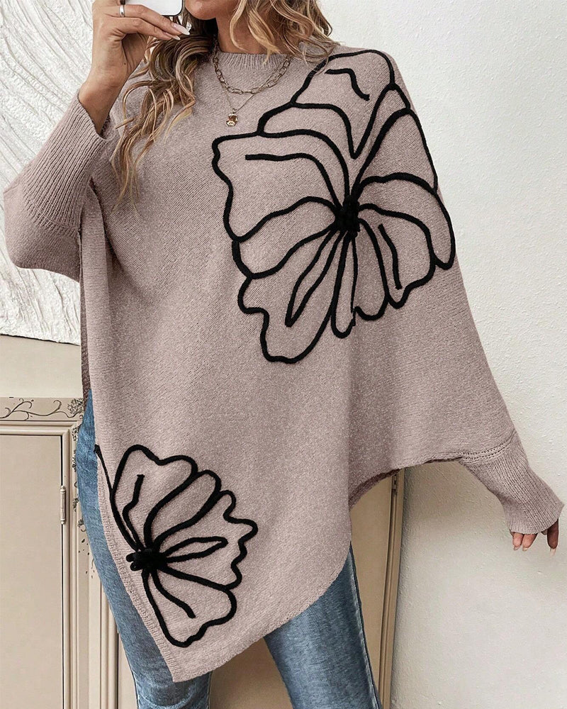 Blumiges Weites Sweatshirt mit Fledermausärmeln