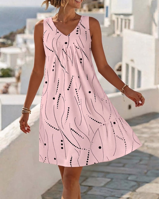 Kleid Ärmellos V Ausschnitt A-Linie Patchwork