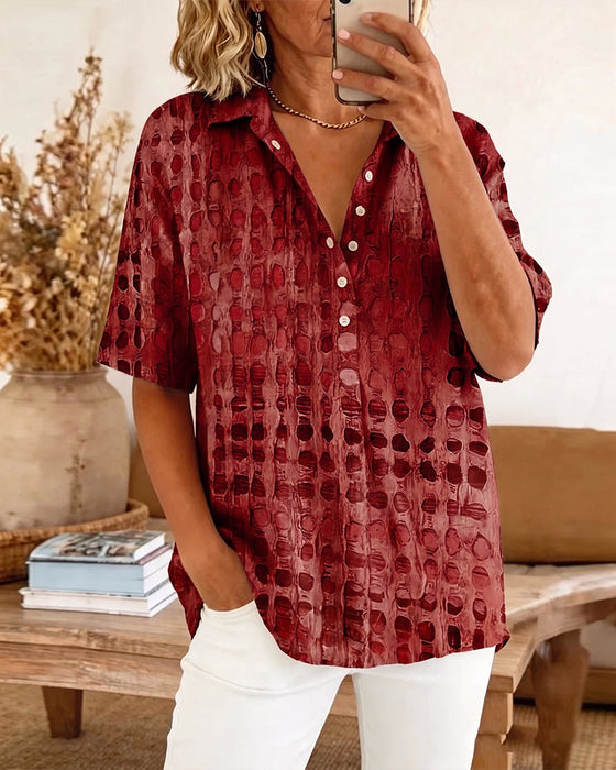 Bluse Tupfenprint Knopf Halbe Knopfleiste