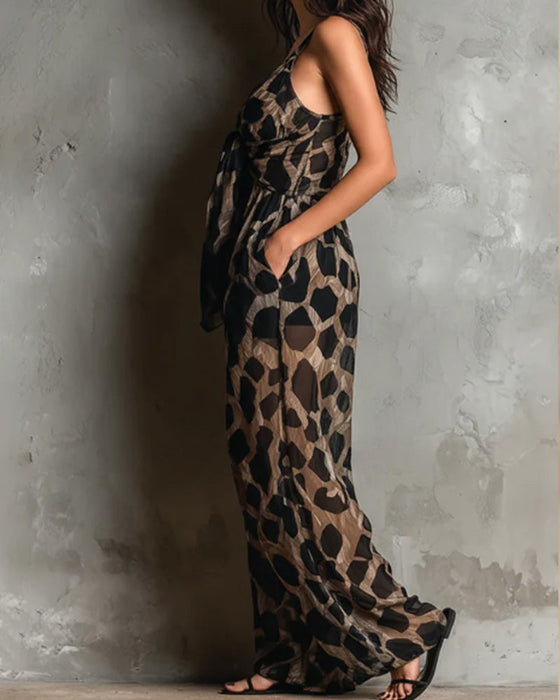 Jumpsuit Leopardenmuster Träger Weites Bein