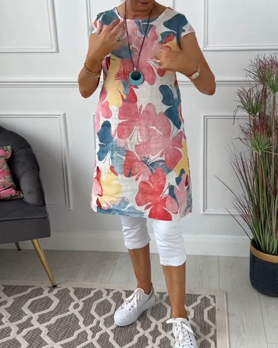 Lässiges Longtop mit farbenfrohem Blumenprint
