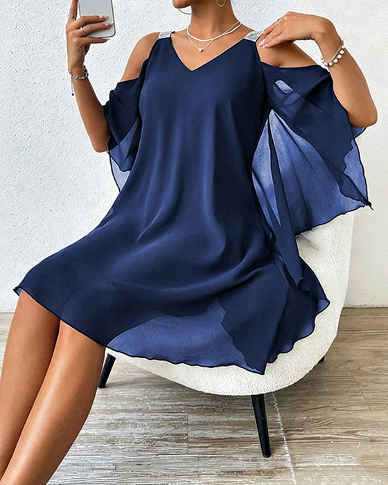 Kleid Paillette Schulterfrei Unifarben