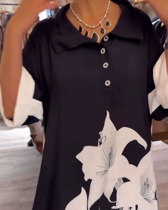 Kleid Revers bedruckt oversized Maxi