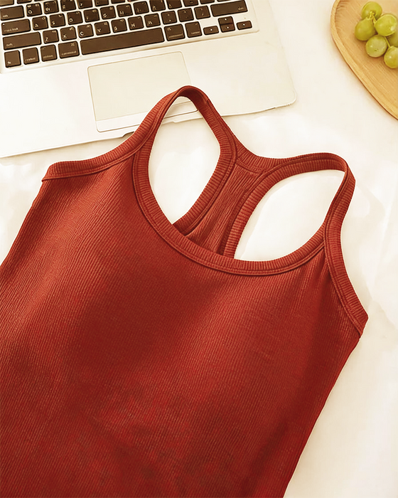 Tanktop Eingebauter Bh Gerippt Einfarbig