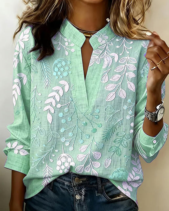 Bluse Mit Blumenmuster Und Stehkragen