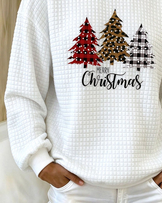 Sweatshirt Rundhals Kariert Pullover Weihnachtsbaum