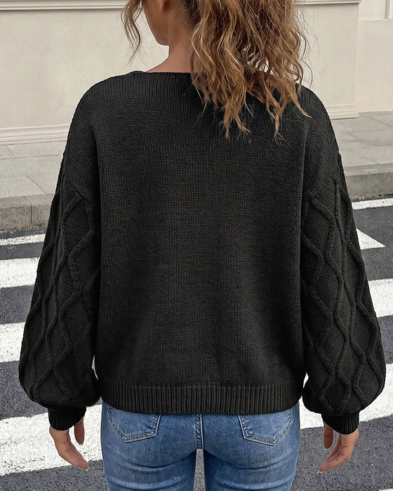 Pullover Laternenärmel Argyle Mode Gestrickt