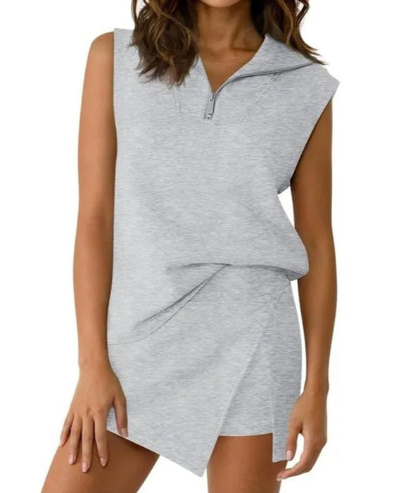 Zweiteiliges Set Reißverschluss Ärmelloses Oberteil Skort