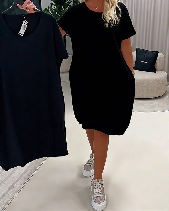 Kleid Kurzarm Rundhals Loose-Fit