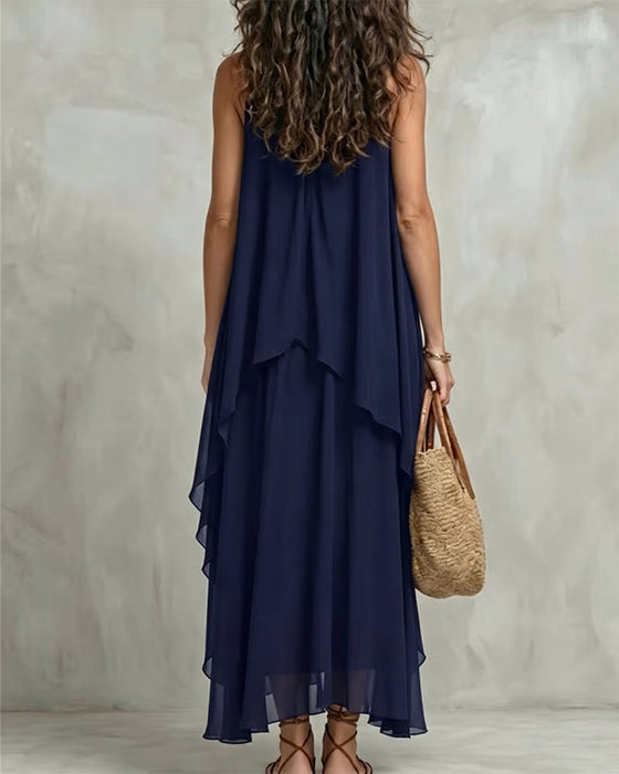 Kleid Rundhals Ärmellos Unregelmäßig