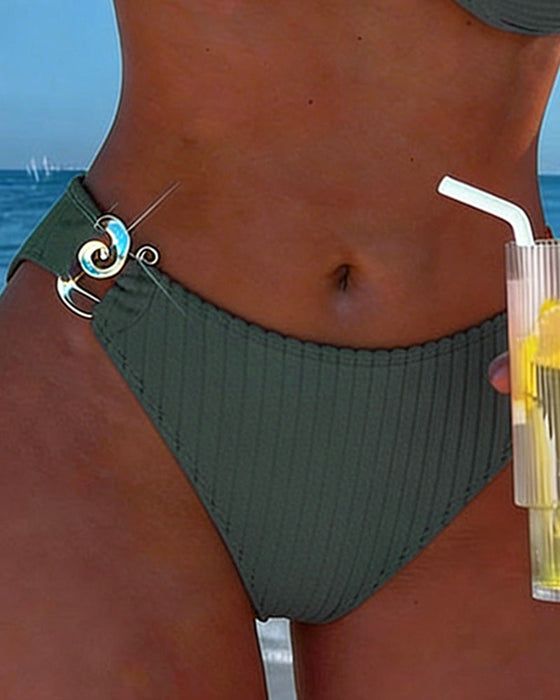 Bikini Vertikales Muster Metallschnalle Geteilt