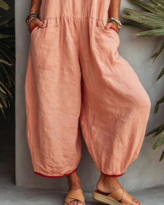 Farbblockierter Jumpsuit Mit Taschen