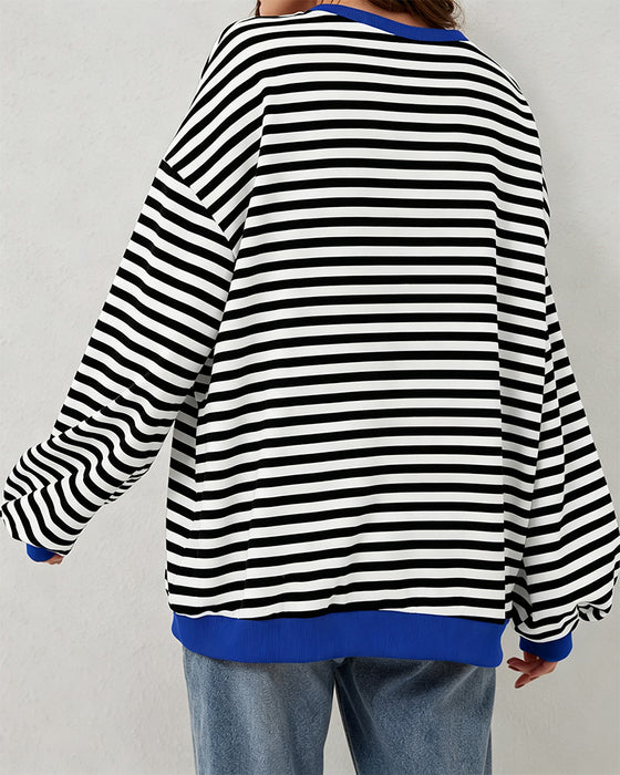 T-Shirt Gestreift Rundhals Farbblock