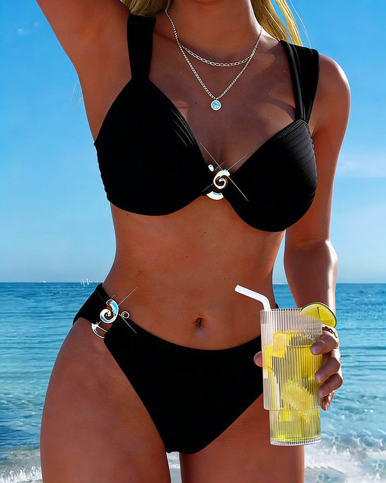 Bikini Vertikales Muster Metallschnalle Geteilt