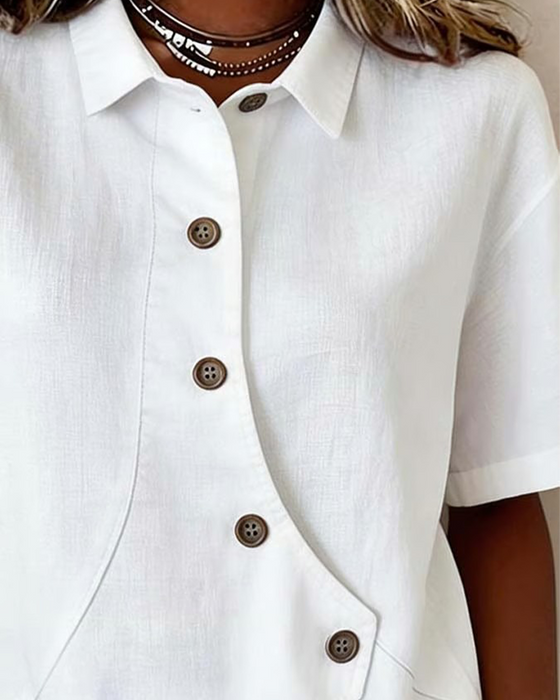 Hemd Asymmetrische Baumwollleinen Knopfleiste Button-Down