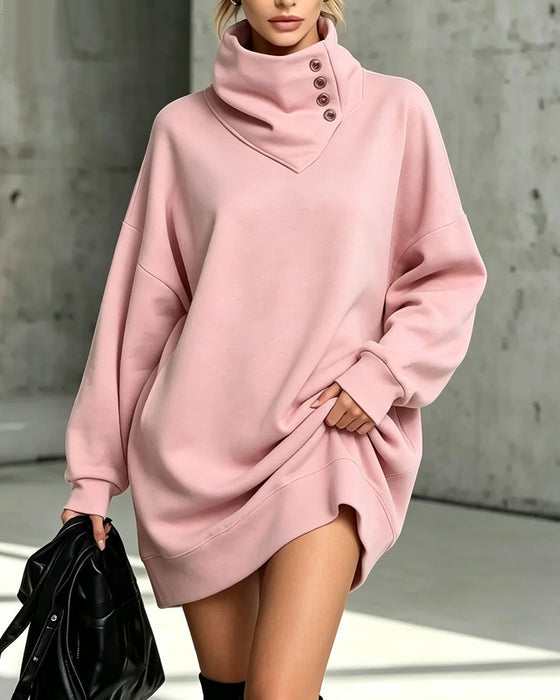 Kleid Rollkragen Diagonaler Knopf Loose Fit