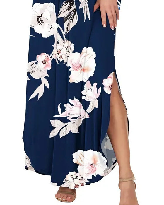 Kleid Elegant Tintenwäsche Blumen Maxi