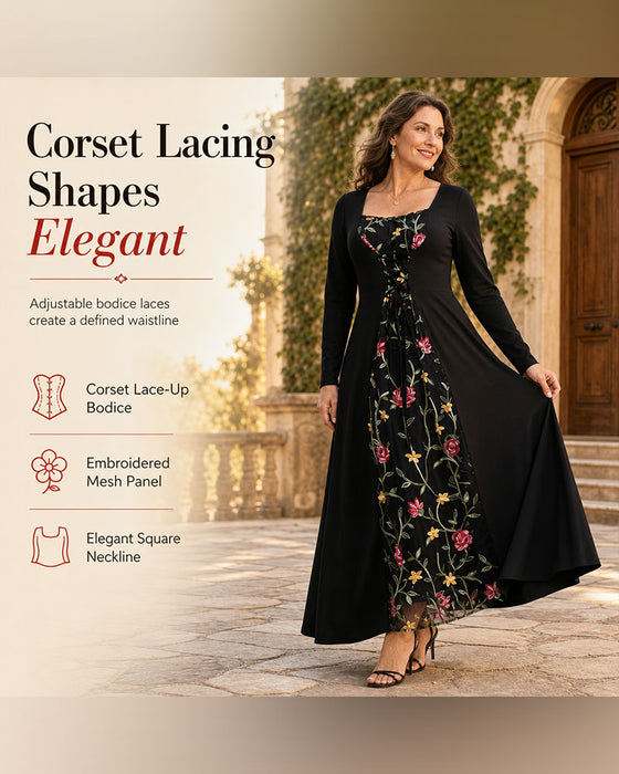 Kleid Quadratischer Ausschnitt Rose Spliced Maxi