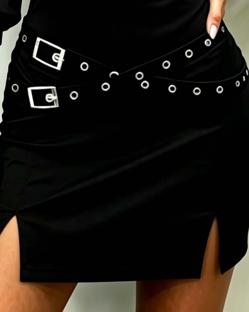 Kleid Laterne Dreiviertel-Ärmel Taille-Zug Hemd