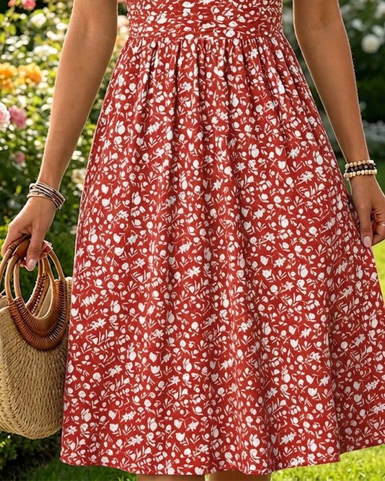 Kleid V-Ausschnitt Kurzarm Kleine Blumen