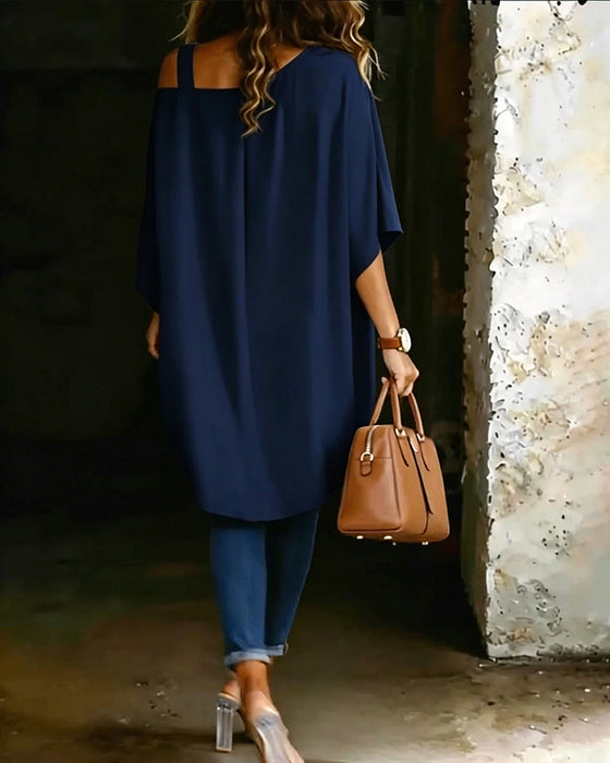 Bluse Asymmetrisch Cold Shoulder Einfarbig Lässig