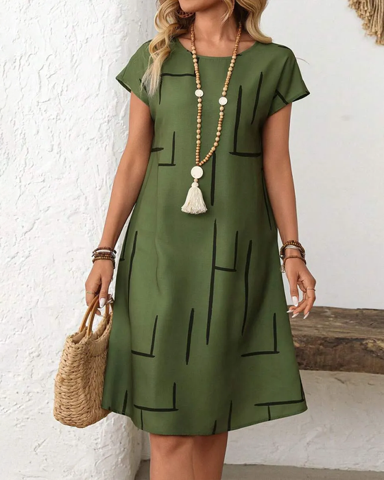 Kleid Damen Sommer Lässig Druck Rundhals