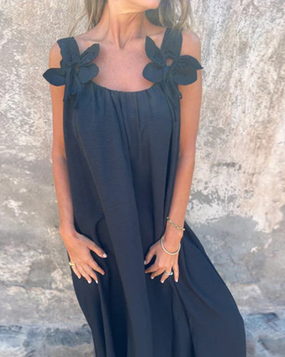Kleid Ärmellos Einfarbig Modisch Lang